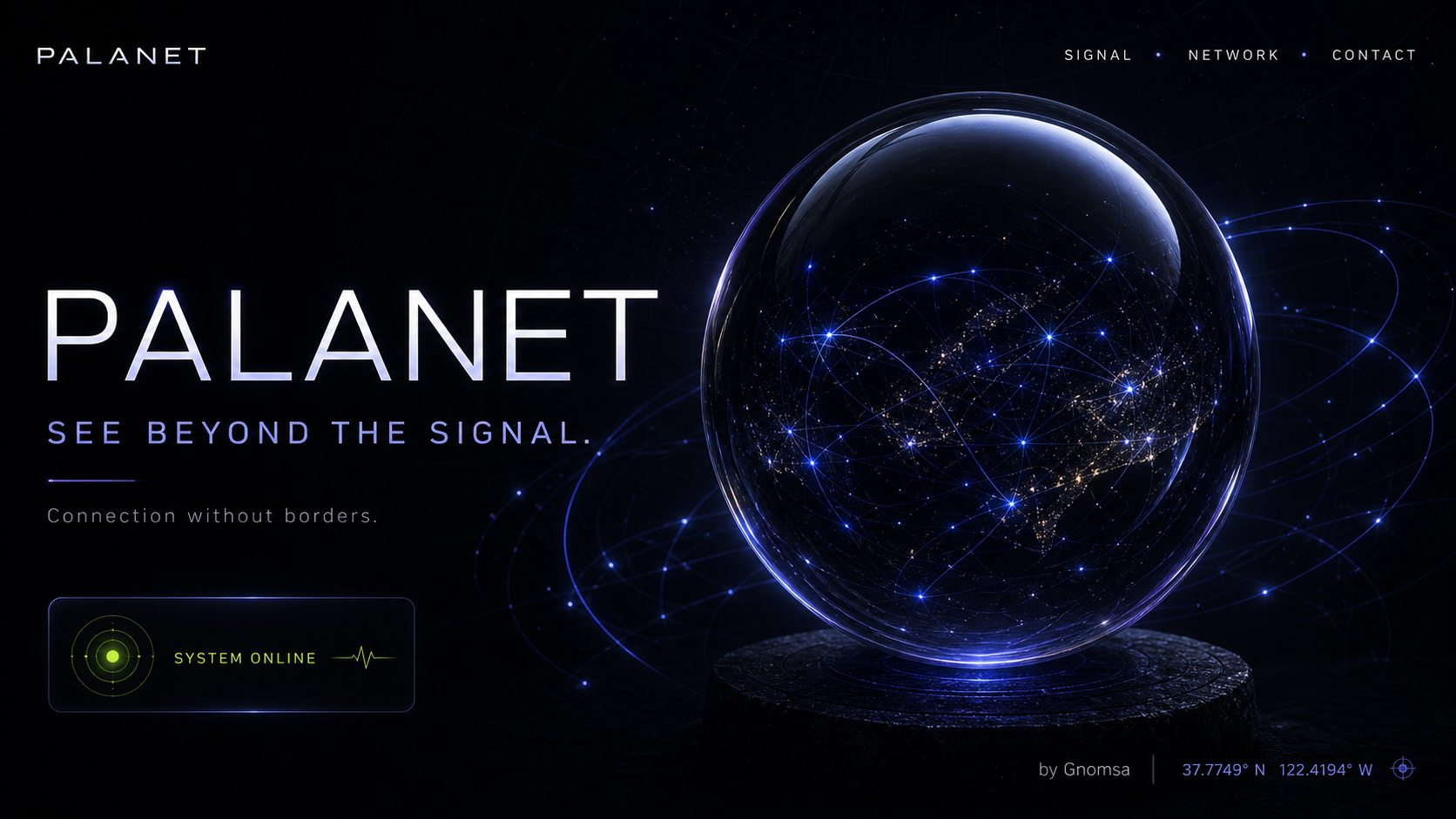 A luminous sphere showing a global communications network